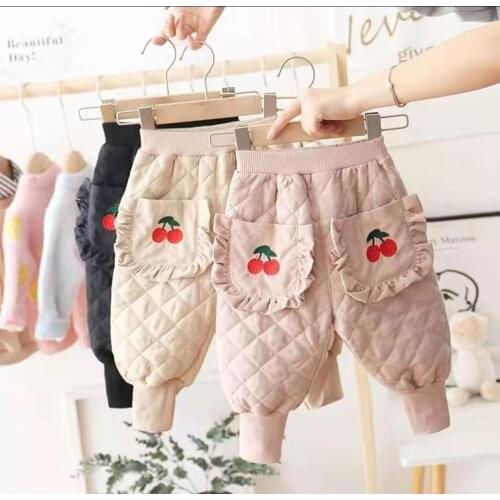 Baby Girl Cotton Trousers 2019 Autumn and Winter Baby Clothes Small Baby Big Pp Pants Toddler Girl Print Plus Velvet Warm Pants