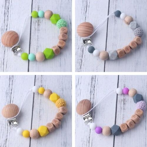 Personalized Name 1pc Pink Silicone Baby Pacifier Clips Crochet Beads Silicone Crown Pacifier Chain Holder Baby Shower Gift