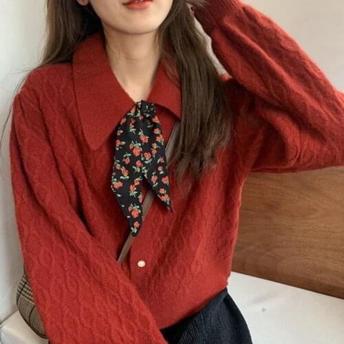 Korobov Vintage Hit Color Bow Patchwork Cardigan Korean Peter Pan Collar Long Sleeve Sweater Autumn Single Breasted Cardigan