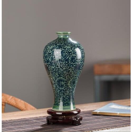 Chinese Jingdezhen Blue White Flower Antique Ceramic Vase Home Livingroom Furnishing Crafts Store Hotel Figurines Decoration