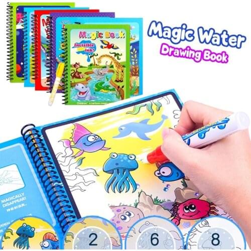 Montessori Painting Magic Water Book Drawing Board For Kids Toys Coloring Sensory Education For Child Cartoon Crafts Art Set