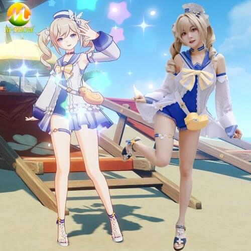 Genshin Impact Summer Skin Cosplay Costume Barbara New Outfit Swimsuit Women Girl Swimmable Uniform for Halloween Carnival Party