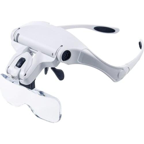 Head Mount Magnifier Lighted Magnifying Headband Glass Loupe Visor with 2 LED Light for Close Work Watch Repair Reading Aid