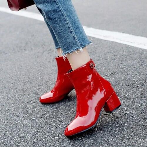 Fashion Women Ankle Boots zip Square Toe High Heels 2020 new Spring Autumn Women Chelsea boots Booties botas mujer 32 33 40 43
