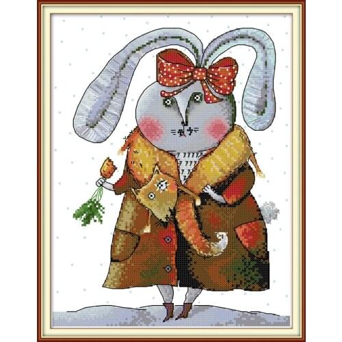 Rich rabbit cross stitch kit aida 14ct 11ct count print canvas cross stitches needlework embroidery DIY handmade