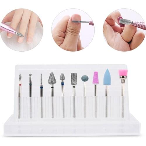10pcs Multi-use Nail Drill Bit Set Electric Rotatory Nail File Bit for Electric Manicure Machine Milling Cutter Pedicure Tools
