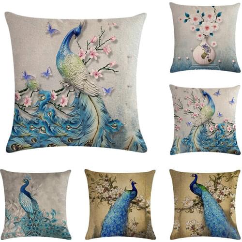 45*45cm New Home Decor Pillowcase Peacock Cushion Cover Linen Case Chair Sofa Home Decor Throw Pillow Cover 45x45cm ZY229