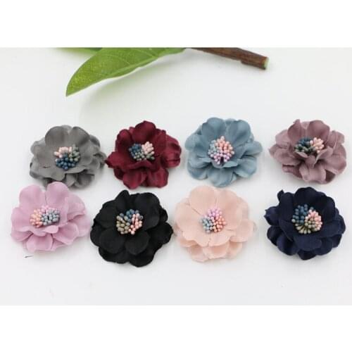New Style Colorful Printing Stamens decoration Cartoon Camellia Flowers Shape Handmade Rose Diy Jewelry Brooch/Hair accessory