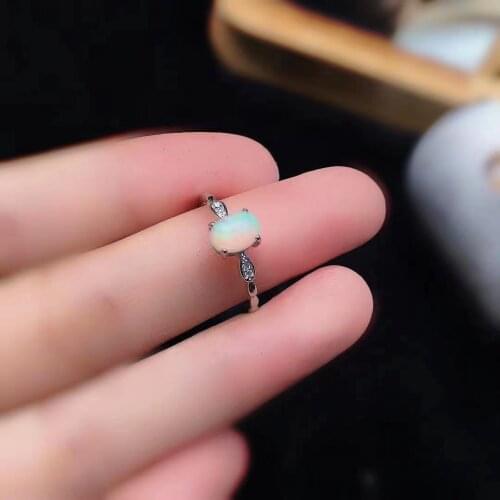 Simple 925 Silver Opal Ring 5mm*7mm Natural White Opal Silver Ring Sterling Silver Opal Jewelry Gift for Women