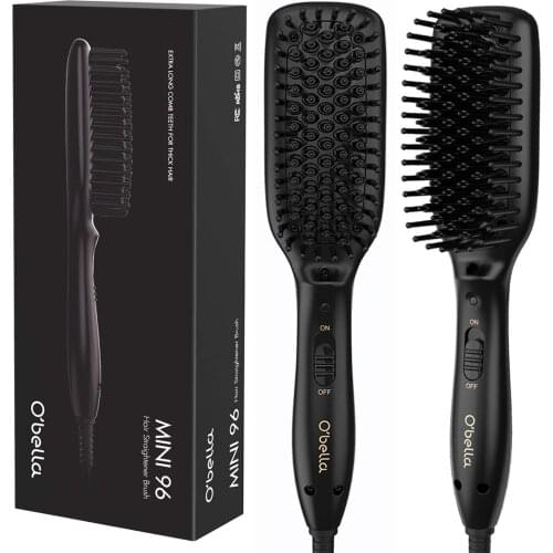 O'Bella Hair Straightener Brush Dual-Voltage 45 Second Fast Heat Up 28mm Long High Density Comb Teeth Anion