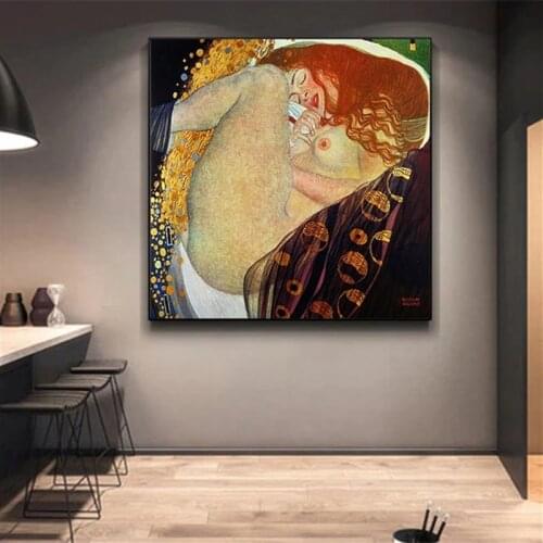 Famous Danae Reproduction Canvas Painting By Gustav Klimt Posters and Print Abstract Wall Art Picture for Living Room Home Decor