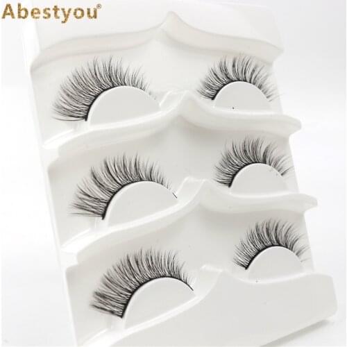Abestyou 3pairs Makeup Eyelashes 3D Mink Lashes Fluffy Soft Wispy Natural Cross Eyelash Extension Reusable False Eyelashes