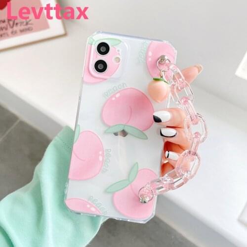 Pink Peach Bracelet Wrist Case For iPhone 12mini 11 Pro Max Cute Clear Kawaii Cover Funda Coque For iphone X XS XR 7 8 Plus C