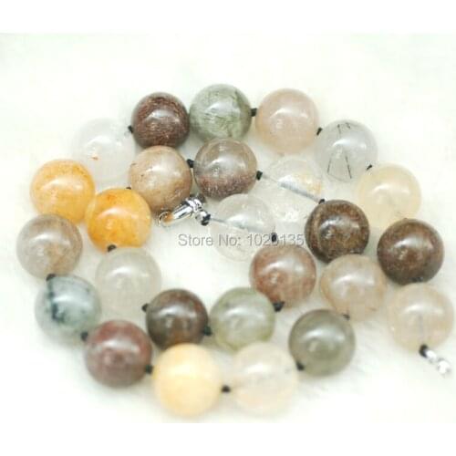 Wholesale Rutile Quartz multicolor round 16mm necklace 18inch nature beads FPPJ
