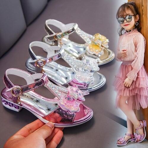 Girls sandals girls cute fashion princess shoes trend student bow dance shoes