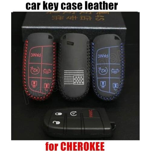 Only Red best price new nice car key case leather hand sewing car key cover fit for JEEP 14 NEW GRAND CHEROKEE