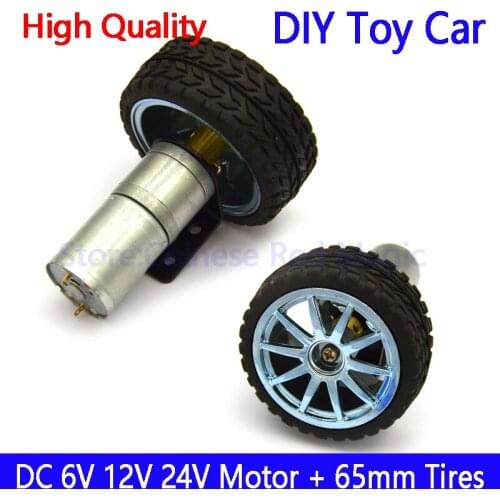 High Quality 1Set DC 6V12V24V Robot Drive Gear Motor wheek 65MM Tire For Smart Robot Car wheels motor 300RPM/400RPM/800RPM/1200