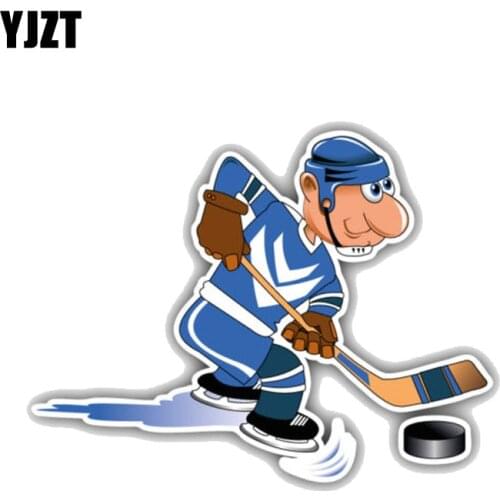 YJZT 12.7CM*9.6CM Window Decoration Hockey Player Cartoon PVC Car Sticker 11-00126