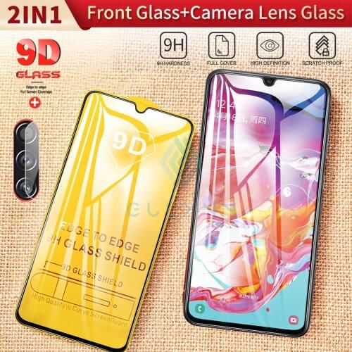 2 in1 Protective Glass For Samsung A10 A10S A20 A30S A20E A50S A50 Camera Lens Film 9D Screen Protector On A80 A90 A60 A70 Film