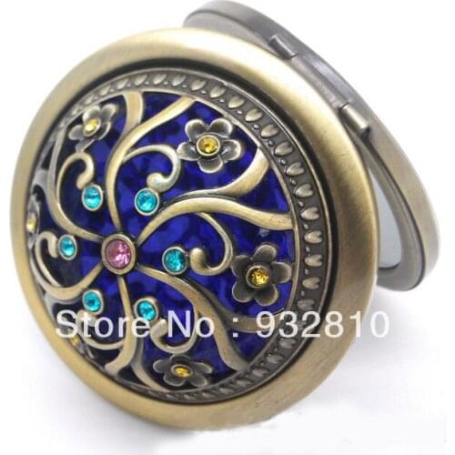 Retro Hollow Carving Flower Round Copper Mirror Makeup Mirrors Lady Favor Makeup Tool Supplies 10pcs/lot HZ035