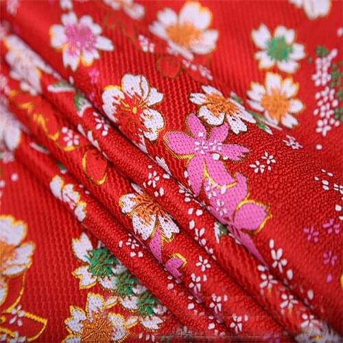 75cm width Japanese red cherry Metallic Jacquard Brocade Fabric,3D jacquard yarn dyed fabric for clothing,bedding,chic bag DIY