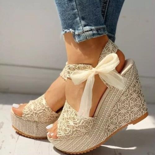 Women Lace Leisure Wedges Heeled Shoes Summer Sandals Party Platform High Heels Shoes