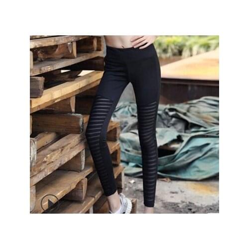 Women Sports Yoga Pants Fitness Sportwear Trousers Leggings Pleated Mesh Compression Gym Slim Pleat Splicing Coast leggings