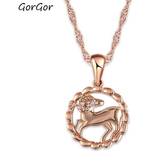 GorGor Necklace Women Copper Material Twist Round Twelve Constellations Pendant Rose Gold Plated Creative Jewelry 10302318990