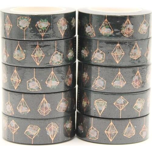 10pcs/lot 15MM*10M Foil Diamond with Red Flowers Black Decorative Washi Tape Scrapbooking Masking Tape School Office Supply