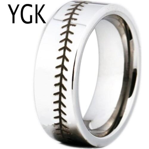 Free Shipping USA UK Canada Russia Brazil Hot Sales 8MM Silver Pipe Baseball Stitch Comfort Mens Fashion Tungsten Wedding Ring