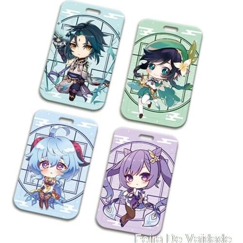 Genshin Impact Kaeya Diluc Venti Lumine Razor Zhongli ID Bus Card Holder Keychain Card Case Cover Badge Pendant Toy Cosplay