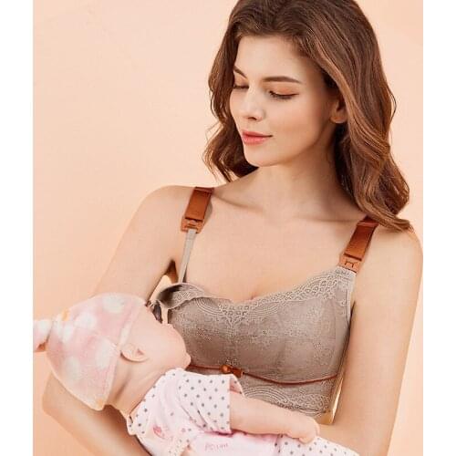 Maternity Bra Nursing Wireless Lace Bra Sexy Breastfeeding Bra Plus Size D E Cup Front Closure Open Pregnancy Women Feeding Bras