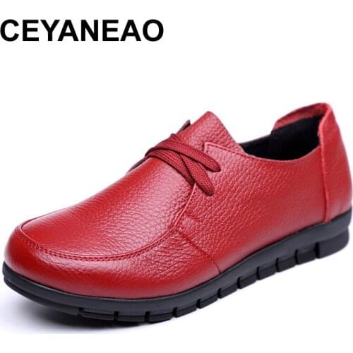 CEYANEAODesigner Women Genuine Leather Flats Summer Loafers Slip on Ati-Slip Casual Shoes Zapatos Chaussure FemmeSize 35-43E1546