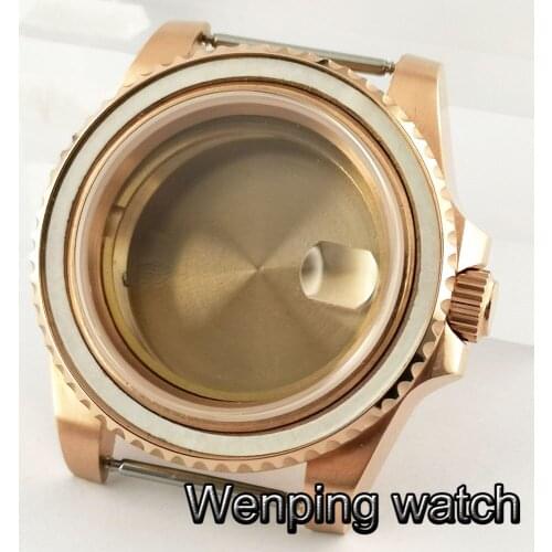 40mm sapphire glass date rose gold case for ETA 2836 NH35 36 Mingzhu DG2813,3804,Miyota 8205 8215 821A automatic movement