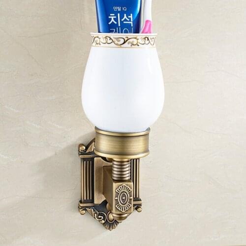 Holders Antique Brass Toothbrush Holder Wall Mount Bathroom Accessories Single Ceramics Cup Tumbler HolderWF-71202