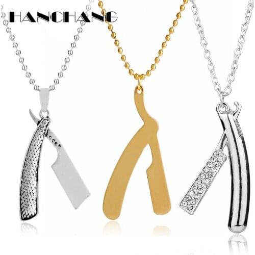 Men Hip Hop Jewelry Razor Blades Necklace Barber Shop Hairdresser Tools Model Pendants Necklaces