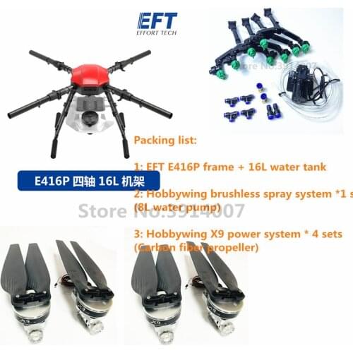 EFT E416P 16L 16kg agricultural spray drone frame kit E416S new four-axis brushless water pump with Hobb ywing X9 power system