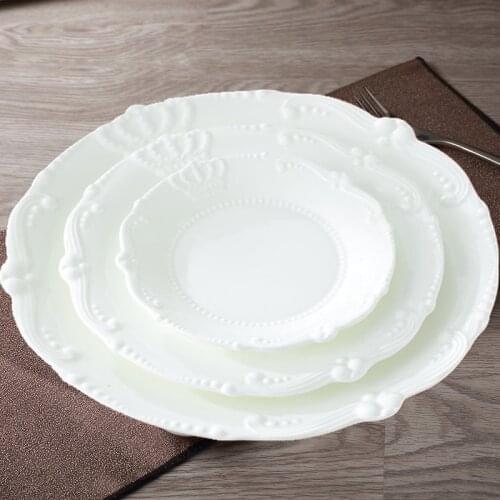 6"8"10" Ceramic Steak Plates Western Tableware Dish Pure Bone China Embossed Crown Cake Plate Western Food Plate Disc Tray