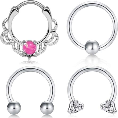 16G 316L Stainless Steel Septum Hoop Nose Ring 10mm 12mm Horseshoe Rings Cartilage Clicker Piercing Jewelry