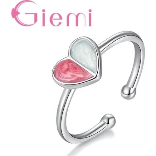 Charming New Korean Style Winter Cute Nice Heart 925 Sterling Silver Resizable Ring For Women Girl Fashion Jewelry