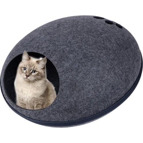 Dog Cat Bed Pet Sleeping Bag Zipper Egg Shape Felt Cloth Warm Pet House All Around Nest Dog Cave Cat Basket Products For Cats