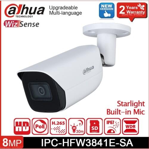 Multi-language Dahua IP Camera 8MP IPC-HFW3841E-SA IR 30m Bullet Network Camera WizSense POE built-in Mic Waterproof Starlight