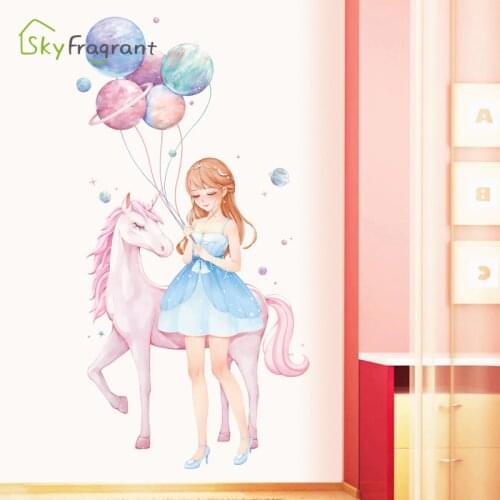 Cartoon Pink Girl Unicorns Wall Stickers For Kids Room Girl Bedroom Wall Decorations Self Adhesive Decoration Sticker Home Decor