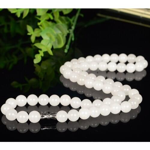 Natural hand-woven white jade pendant necklace 10mm round jade beads with tassels jade jewelry white and gold party goods