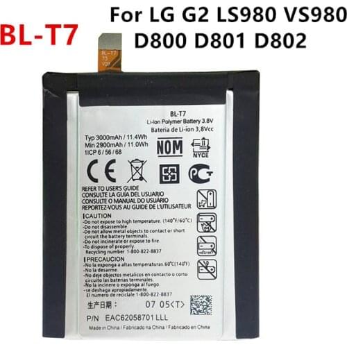 Original BL-T7 3000mAh Replacement Battery For LG G2 LS980 VS980 D800 D801 D802 T7 BLT7 Mobile phone Batteries