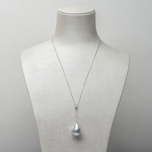 Free Shipping 21*16.1mm Silver Genuine South Sea Pearl Necklace 925 Sterling Silver 17.5-18.7"