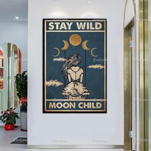 Hippie Poster - Stay Wild Moon Child,Witchcraft Wall Art, Hippie Girl Prints,Hippie Soul Canvas, Home Bedroom Decor Unique Gift