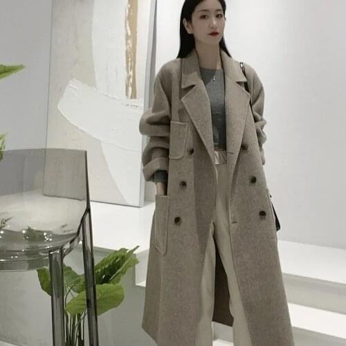 Lapel Thick Woolen Coat Winter Women Loose Solid Female Bouble Sided Wool Overcoat Oversize Elegant Long Cashmere Jacket Y745