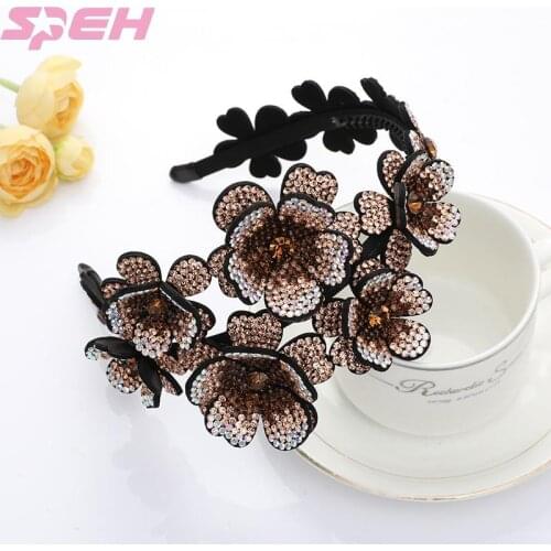 Rhinestone hairband female Korea three-dimensional flower headband drill wide-brimmed with teeth hairpin temperament jewelry