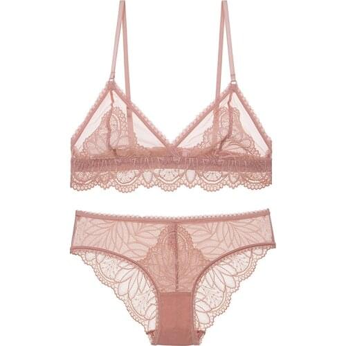 Sexy Lace Bralette Set Mesh Lace Patchwork Ultra Thin Transparent Bra Set Unlined Wireless Triangle Cup Underwear Lingerie Women